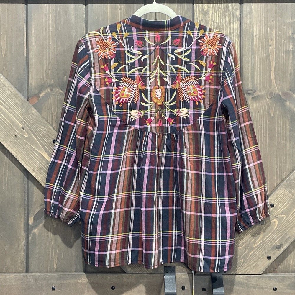 Johnny Was Top Rosalva Paris Blouse Plaid Embroidered Workshop Boho Women's XS - Picture 8 of 13